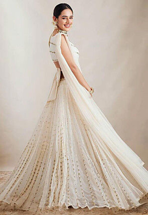 Embroidered Georgette Lehenga in Off White