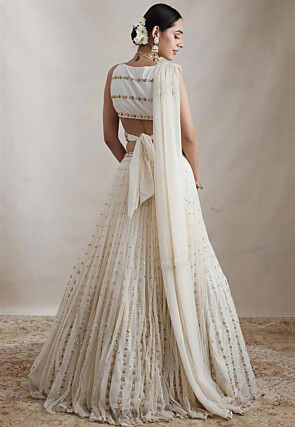 Embroidered Georgette Lehenga in Off White