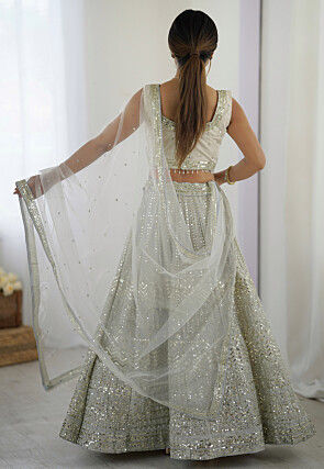 Embroidered Georgette Lehenga in Off White