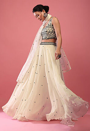 Embroidered Georgette Lehenga in Off White
