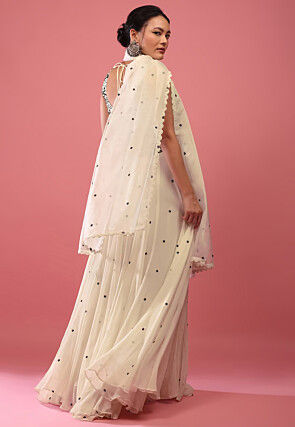 Embroidered Georgette Lehenga in Off White