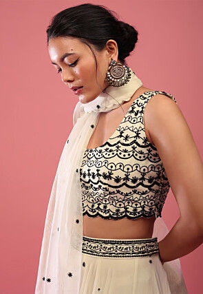 Embroidered Georgette Lehenga in Off White