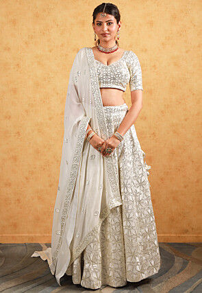 Beige Embroidered Jacket Style Lehenga Choli Latest 2717LG01