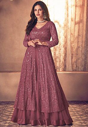 Embroidered Georgette Lehenga in Old Rose