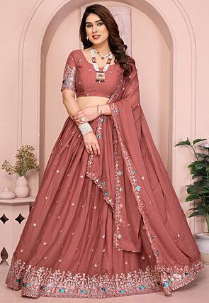 Embroidered Georgette Lehenga in Old Rose