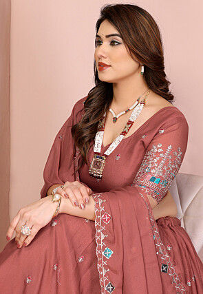 Embroidered Georgette Lehenga in Old Rose