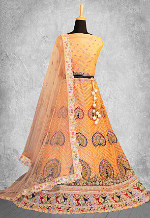 Embroidered Georgette Lehenga in Orange