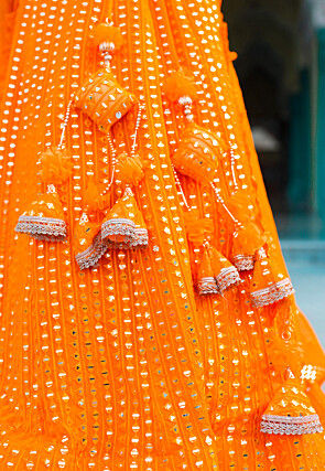 Embroidered Georgette Lehenga in Orange