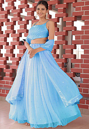 Embroidered Georgette Lehenga in Pastel Blue