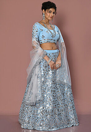 Embroidered Georgette Lehenga in Pastel Blue