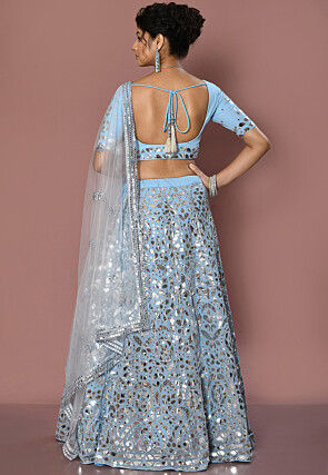Embroidered Georgette Lehenga in Pastel Blue