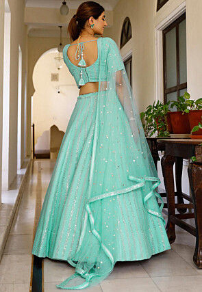 Embroidered Georgette Lehenga in Pastel Green