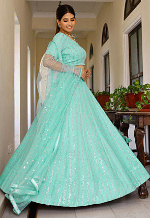 Embroidered Georgette Lehenga in Pastel Green