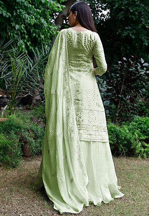 Embroidered Georgette Lehenga in Pastel Green