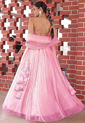 Embroidered Georgette Lehenga in Pastel Pink