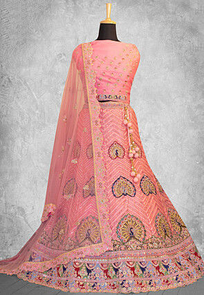 Embroidered Georgette Lehenga in Peach