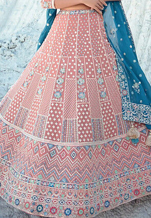 Embroidered Georgette Lehenga in Peach