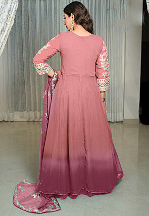Embroidered Georgette Lehenga in Peach