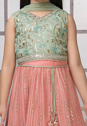 Embroidered Georgette Lehenga in Peach