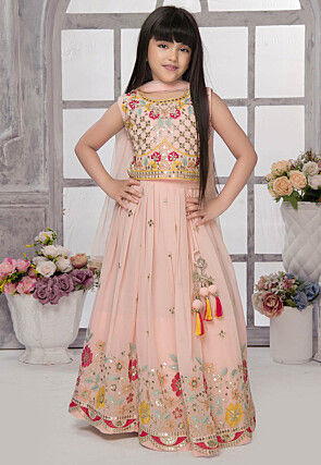 Embroidered Georgette Lehenga in Peach