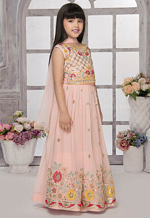 Embroidered Georgette Lehenga in Peach
