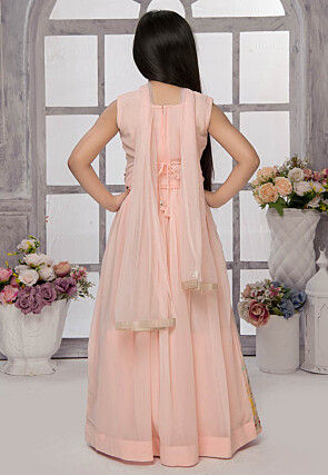 Embroidered Georgette Lehenga in Peach