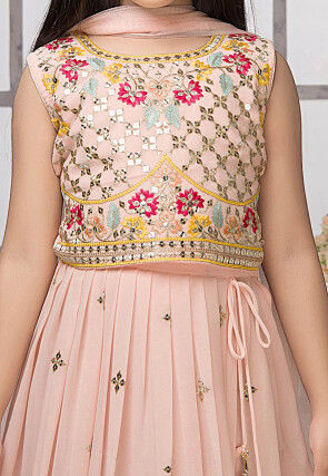 Embroidered Georgette Lehenga in Peach