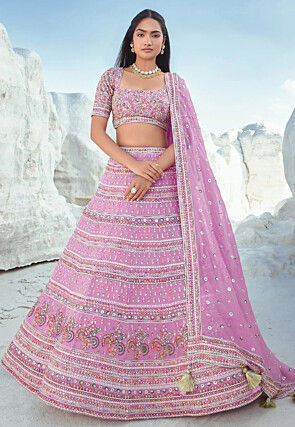 Embroidered Georgette Lehenga in Pink