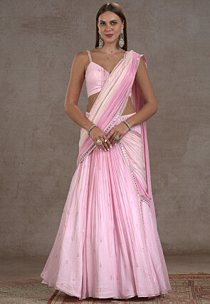 Embroidered Georgette Lehenga in Pink