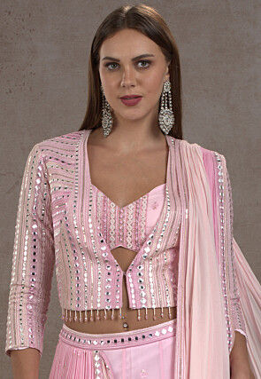 Embroidered Georgette Lehenga in Pink