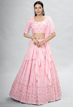 Embroidered Georgette Lehenga in Pink
