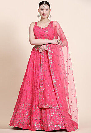 Embroidered Georgette Lehenga in Pink