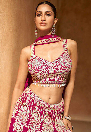 Embroidered Georgette Lehenga in Pink