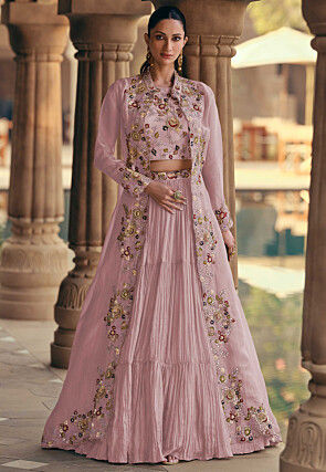 Embroidered Georgette Lehenga in Pink