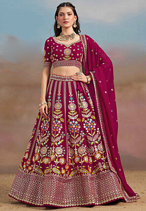 Embroidered Georgette Lehenga in Magenta