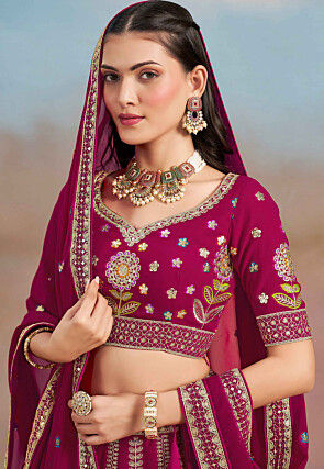 Embroidered Georgette Lehenga in Magenta