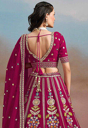 Embroidered Georgette Lehenga in Magenta