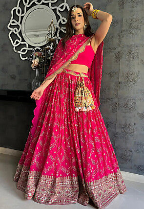 Embroidered Georgette Lehenga in Pink