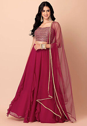Embroidered Georgette Lehenga in Pink