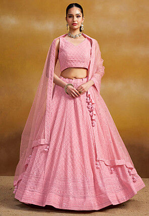 Embroidered Georgette Lehenga in Pink