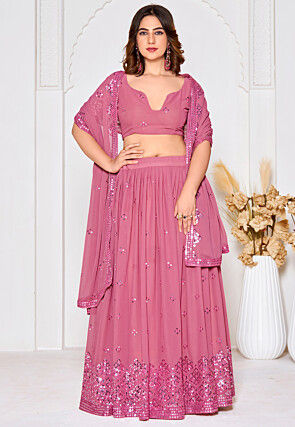 Embroidered Georgette Lehenga in Pink
