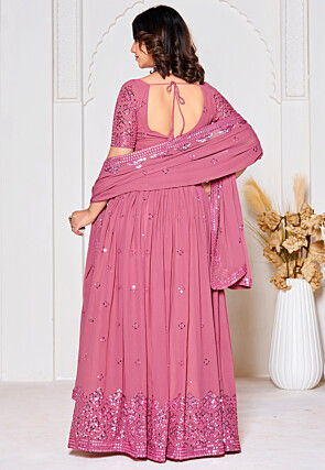 Embroidered Georgette Lehenga in Pink