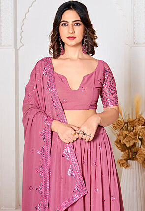 Embroidered Georgette Lehenga in Pink