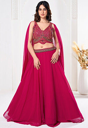 Embroidered Georgette Lehenga in Pink