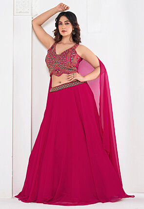 Embroidered Georgette Lehenga in Pink