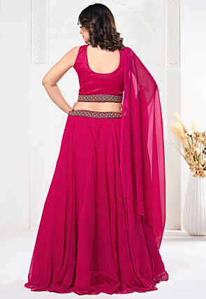Embroidered Georgette Lehenga in Pink