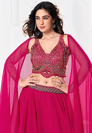 Embroidered Georgette Lehenga in Pink