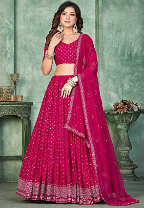 Embroidered Georgette Lehenga in Pink