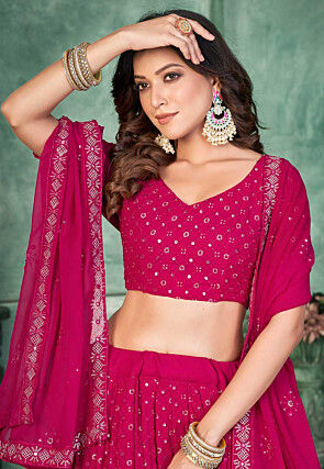 Embroidered Georgette Lehenga in Pink