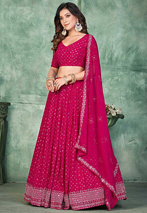 Embroidered Georgette Lehenga in Pink
